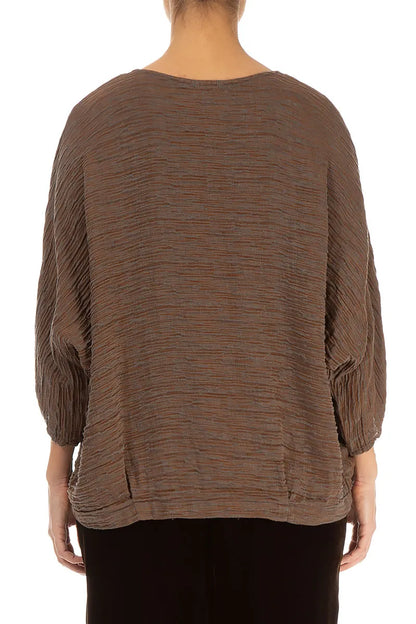 Loose Crinkled Aged Copper Silk Blouse 2