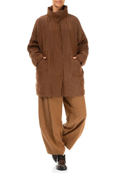 Loose Crinkled Aged Copper Silk Linen Coat 4
