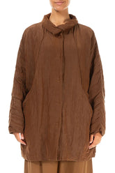 Loose Crinkled Aged Copper Silk Linen Coat 1