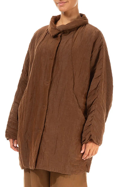 Loose Crinkled Aged Copper Silk Linen Coat 3