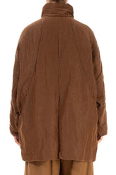 Loose Crinkled Aged Copper Silk Linen Coat 2