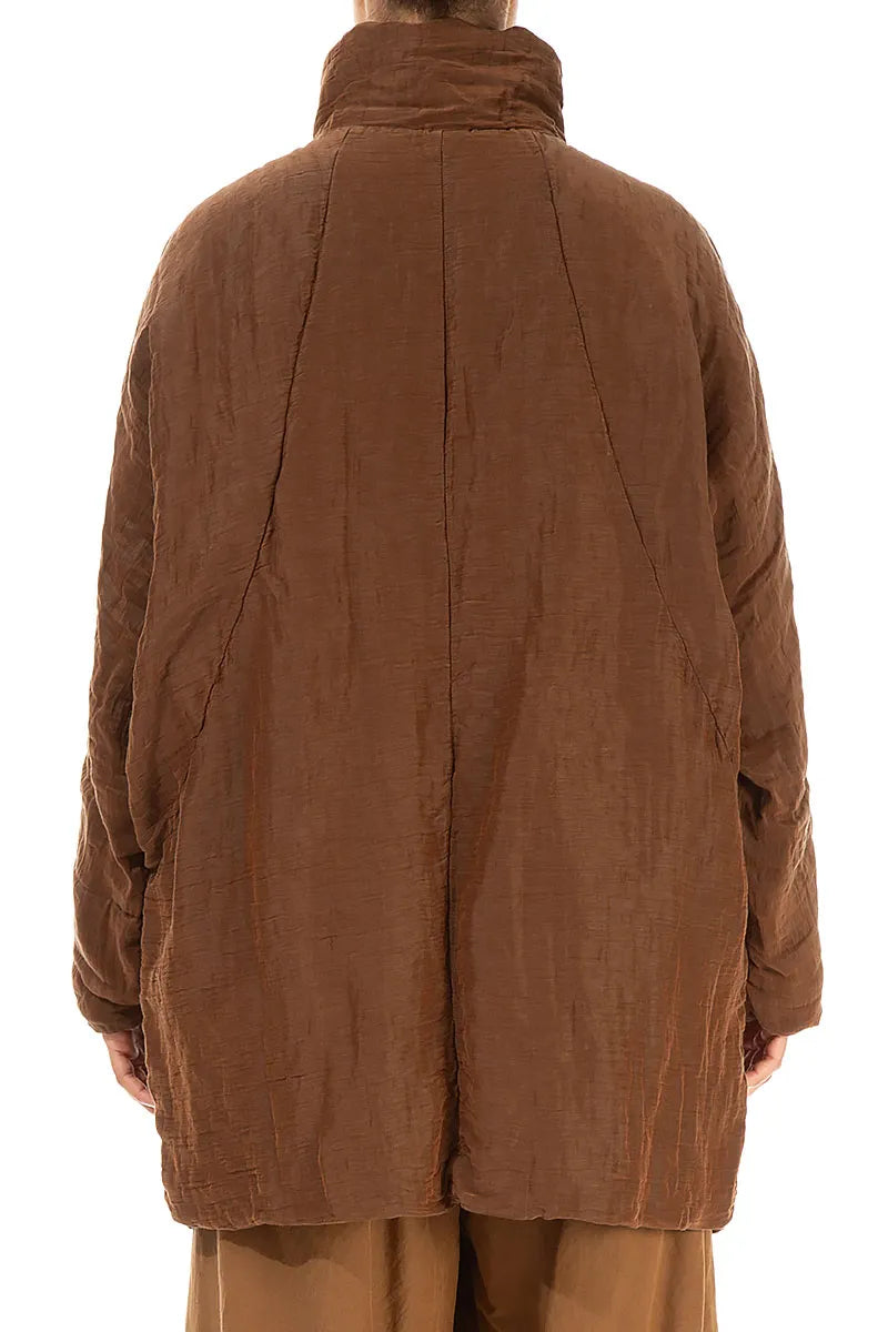 Loose Crinkled Aged Copper Silk Linen Coat 2
