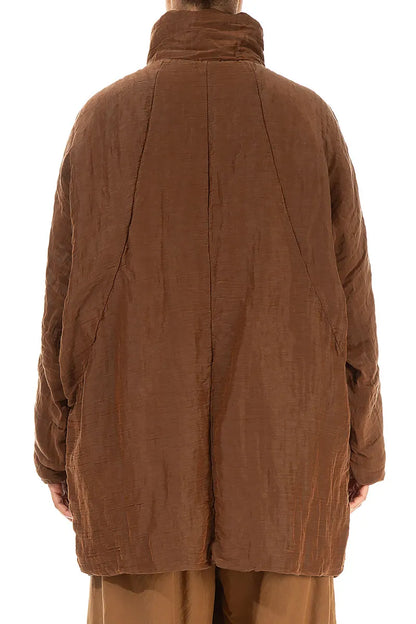 Loose Crinkled Aged Copper Silk Linen Coat 2