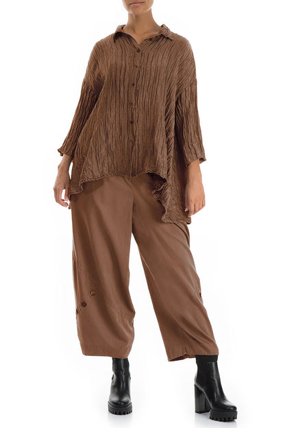 Loose Crinkled Aged Copper Silk Linen Shirt 4
