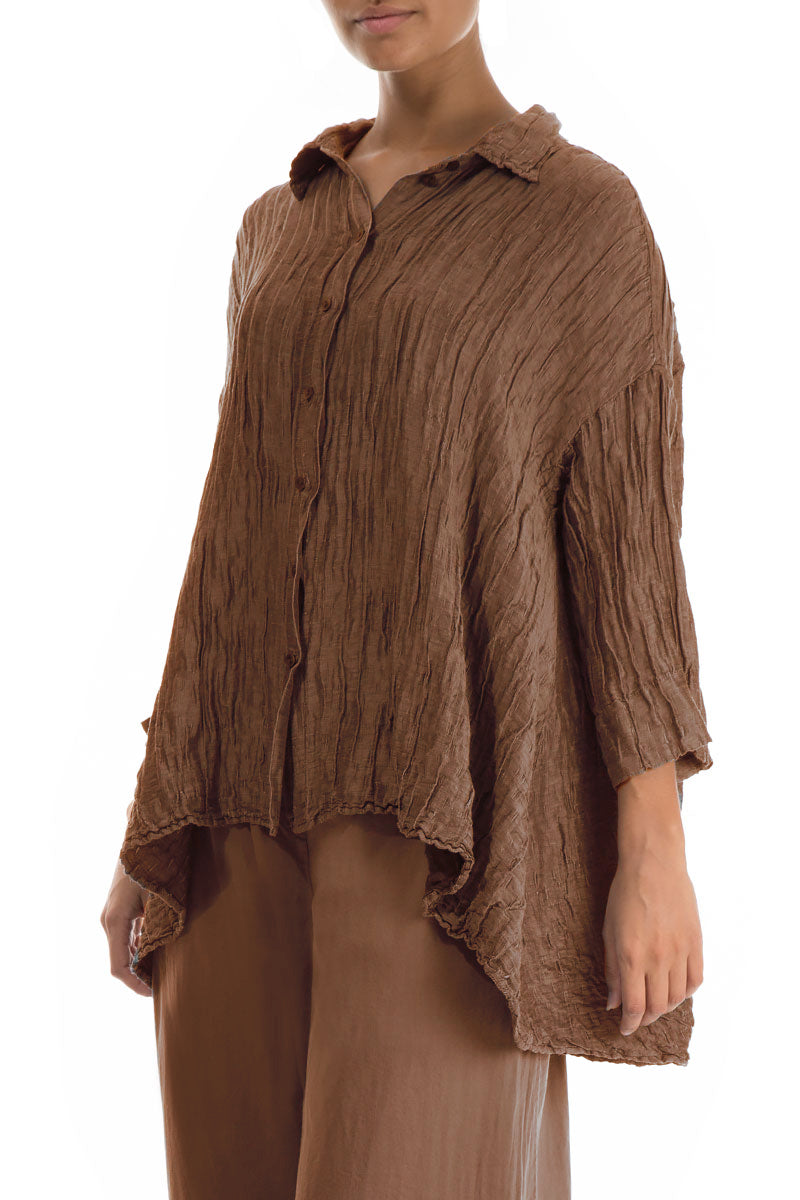 Loose Crinkled Aged Copper Silk Linen Shirt 3