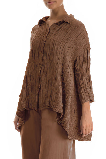 Loose Crinkled Aged Copper Silk Linen Shirt 3