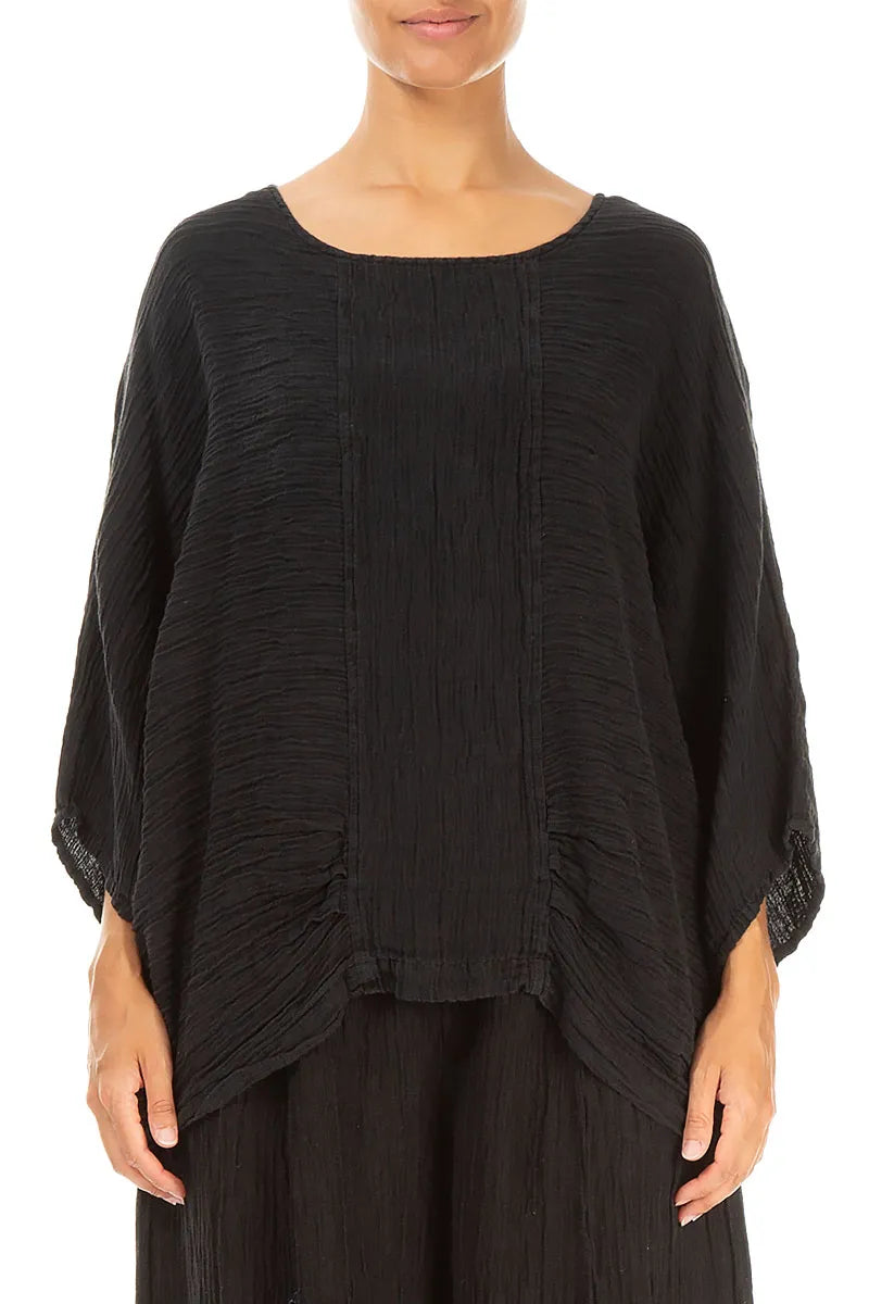 Loose Crinkled Black Silk Blouse 1