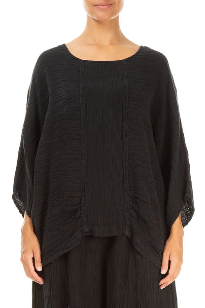 Loose Crinkled Black Silk Blouse 1