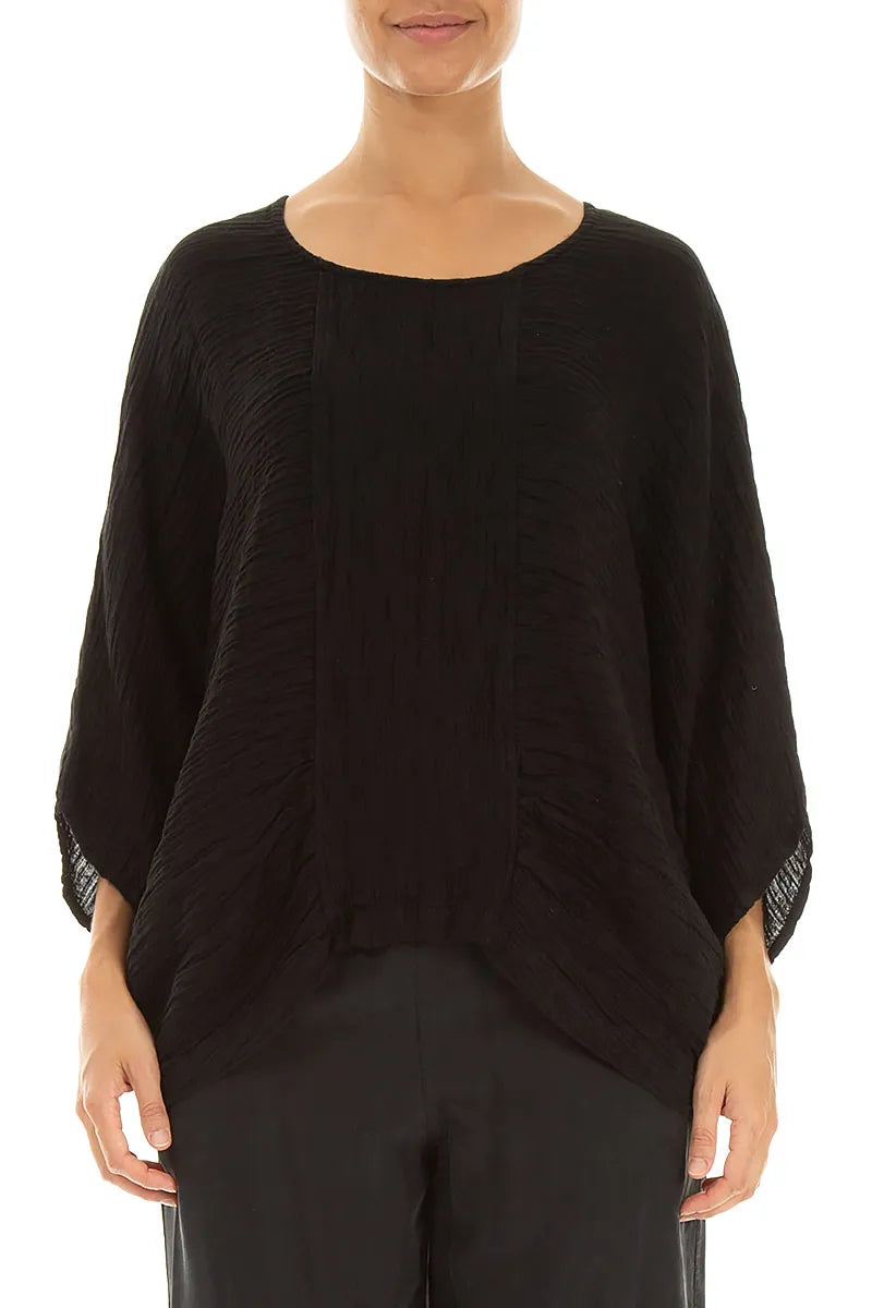 Loose Crinkled Black Silk Blouse 1