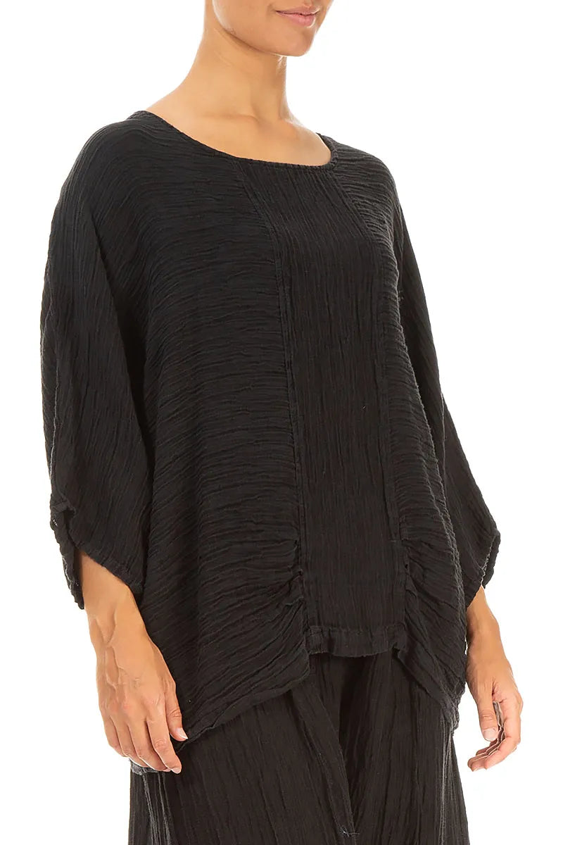 Loose Crinkled Black Silk Blouse 3