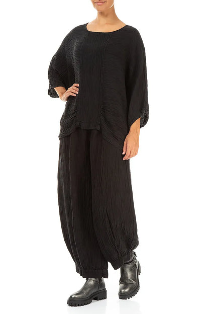 Loose Crinkled Black Silk Blouse 4