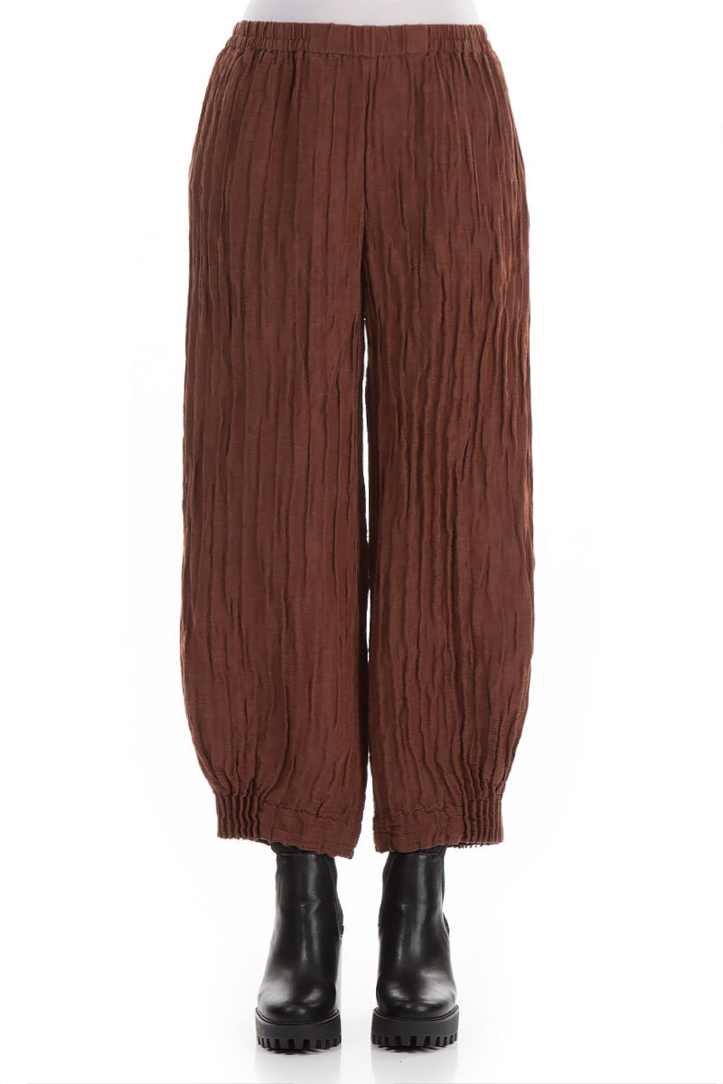 Loose Crinkled Cinnamon Silk Linen Trousers