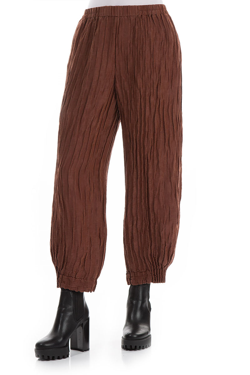 Loose Crinkled Cinnamon Silk Linen Trousers