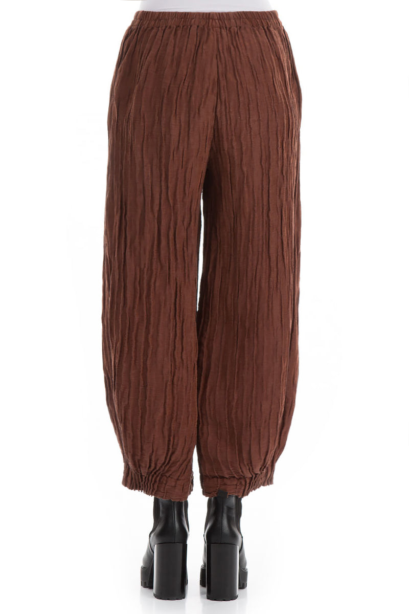 Loose Crinkled Cinnamon Silk Linen Trousers
