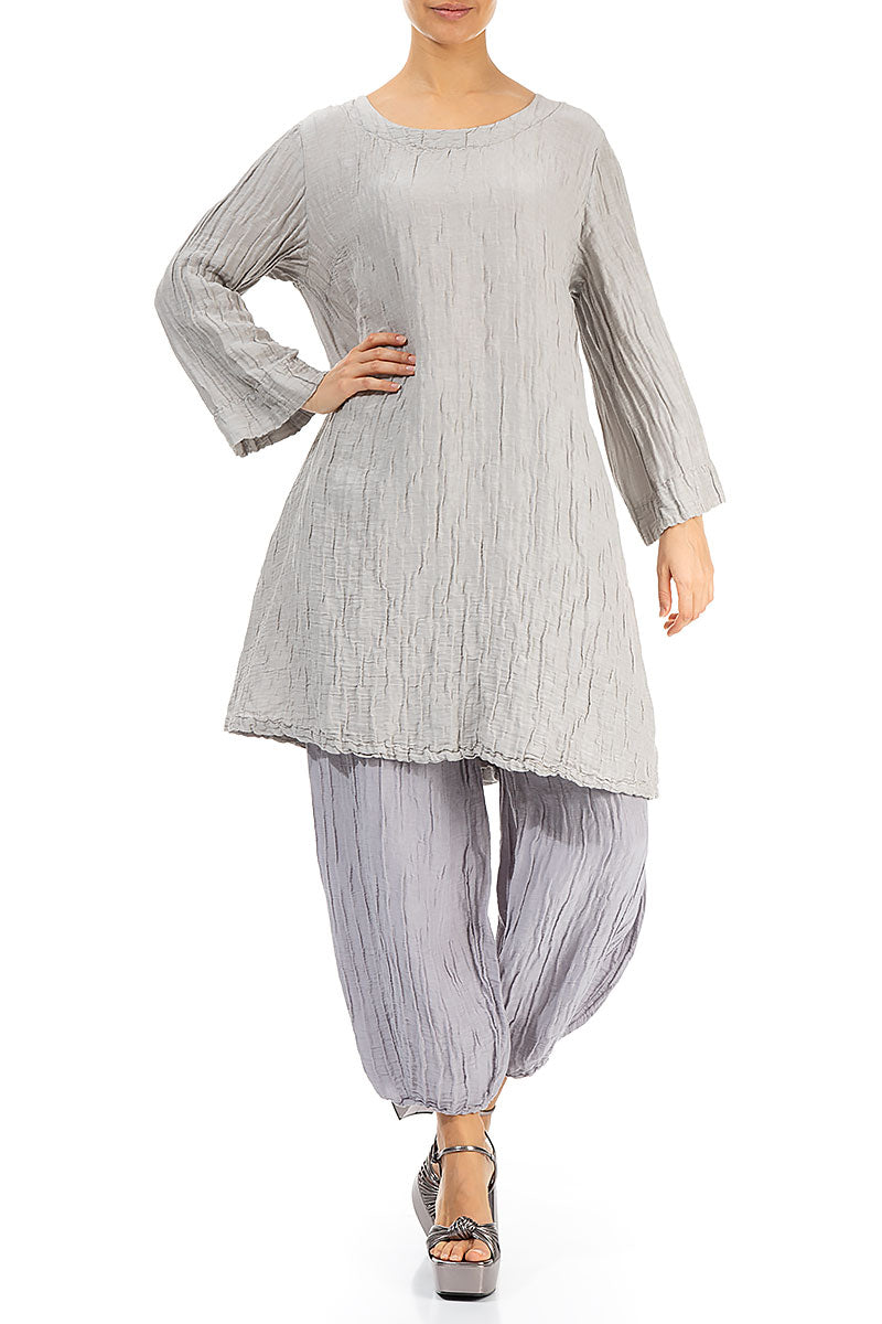 Loose Crinkled Cream Grey Silk Tunic 4