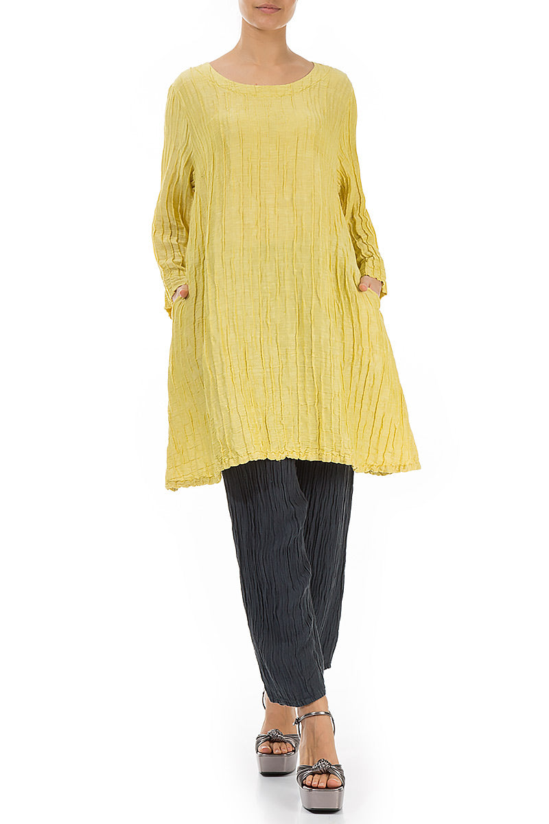 Loose Crinkled Cyber Lime Silk Tunic 5