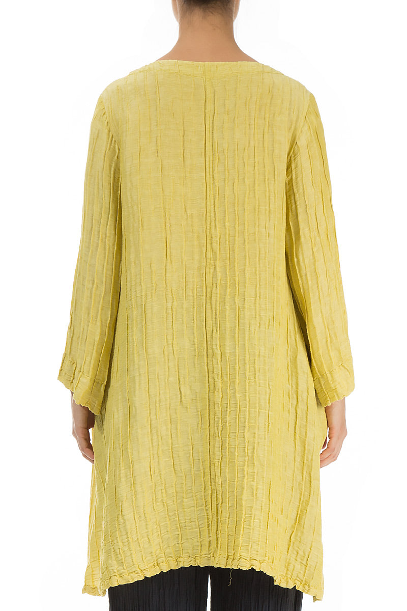 Loose Crinkled Cyber Lime Silk Tunic