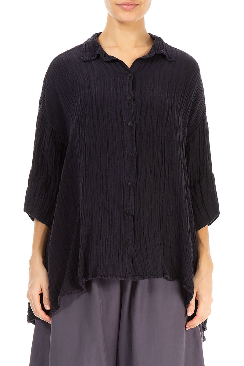 Loose Crinkled Dark Aubergine Silk Shirt