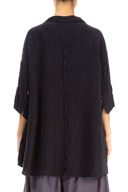 Loose Crinkled Dark Aubergine Silk Shirt