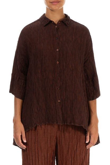 Loose Crinkled Dark Brick Silk Shirt