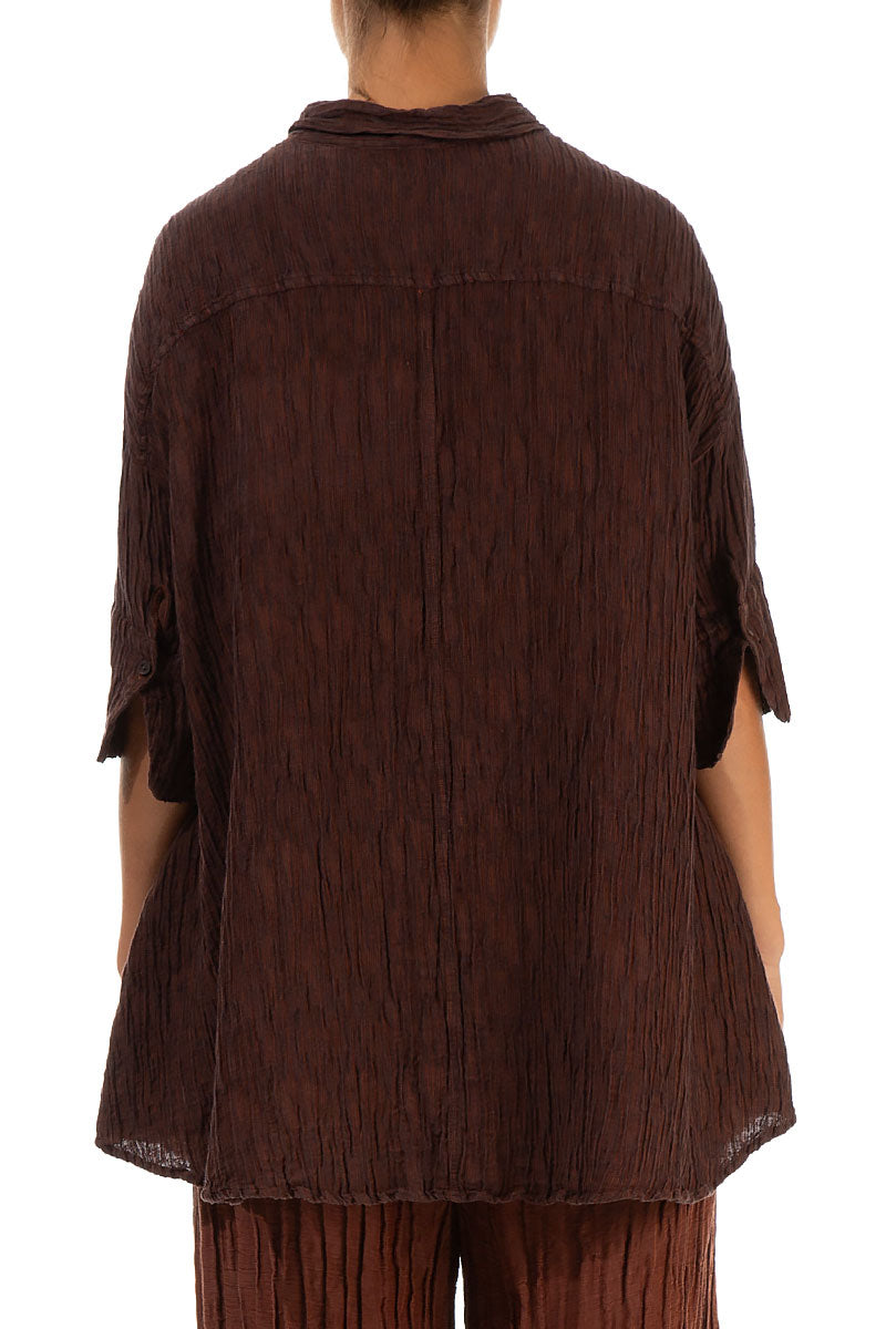 Loose Crinkled Dark Brick Silk Shirt