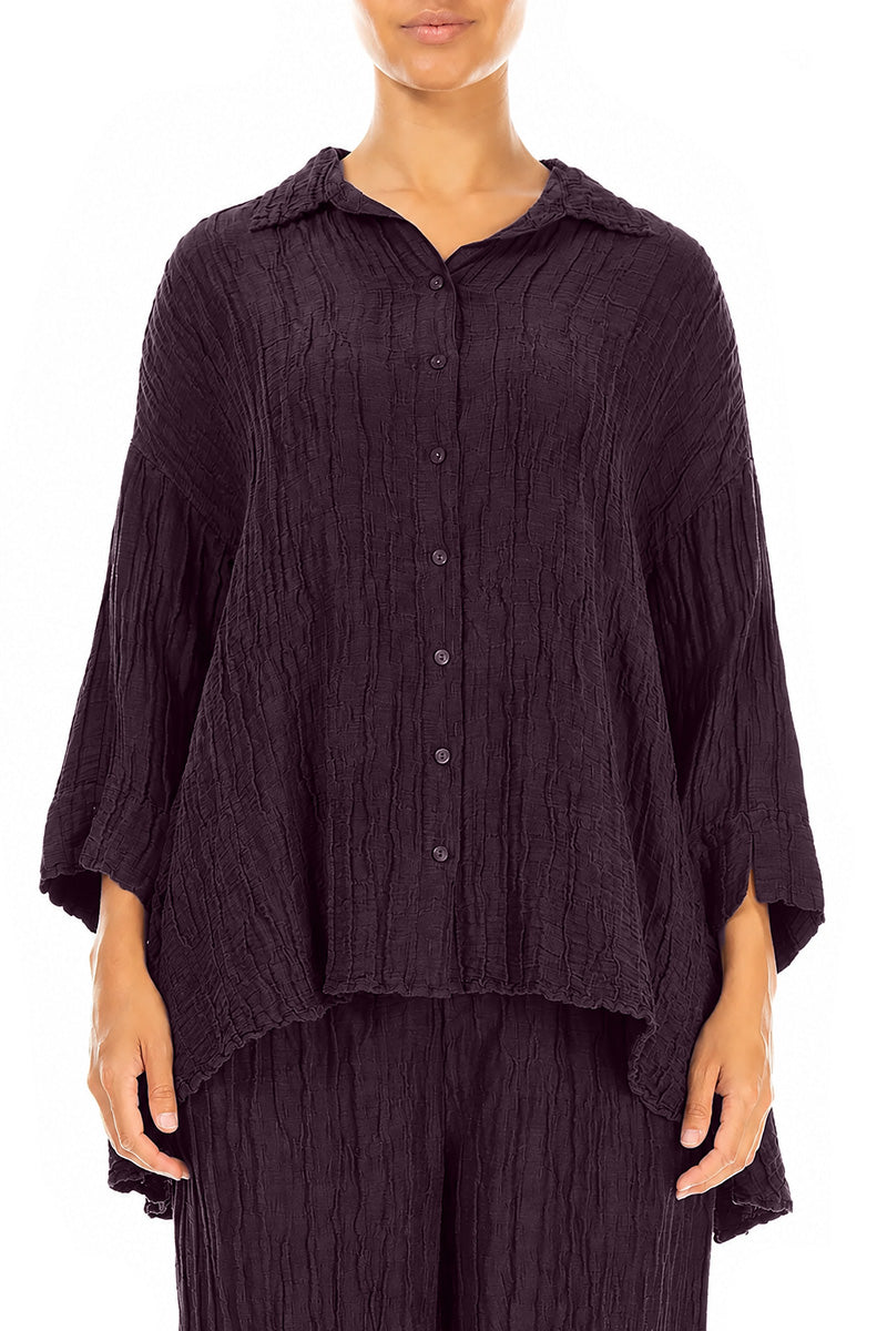 Loose Crinkled Deep Plum Silk Linen Shirt 1