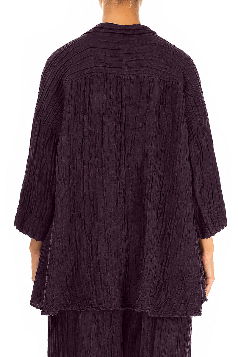 Loose Crinkled Deep Plum Silk Linen Shirt