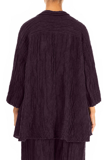 Loose Crinkled Deep Plum Silk Linen Shirt