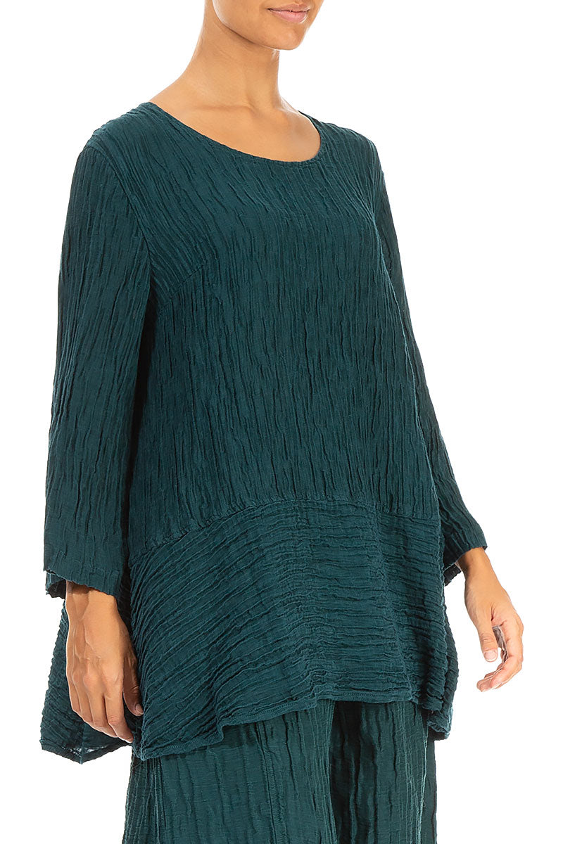 Loose Crinkled Emerald Silk Tunic