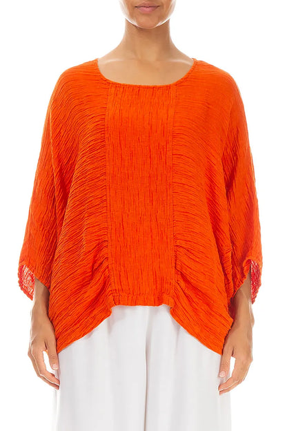 Loose Crinkled Flame Orange Silk Blouse 1