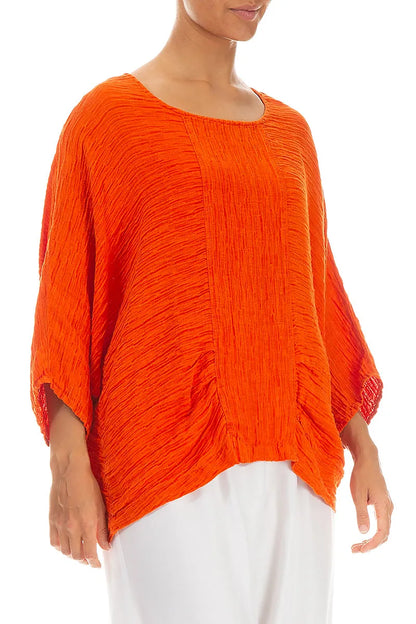 Loose Crinkled Flame Orange Silk Blouse 3
