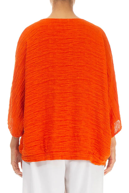Loose Crinkled Flame Orange Silk Blouse 2
