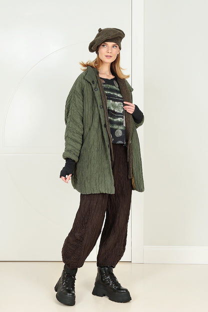 Loose Crinkled Forest Mist Silk Linen Coat 6