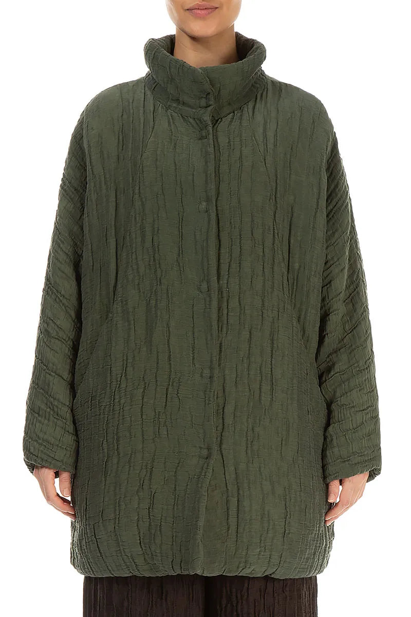 Loose Crinkled Forest Mist Silk Linen Coat 1