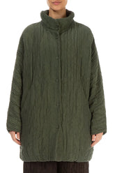 Loose Crinkled Forest Mist Silk Linen Coat 1