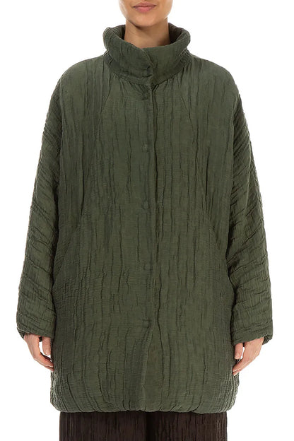 Loose Crinkled Forest Mist Silk Linen Coat 1