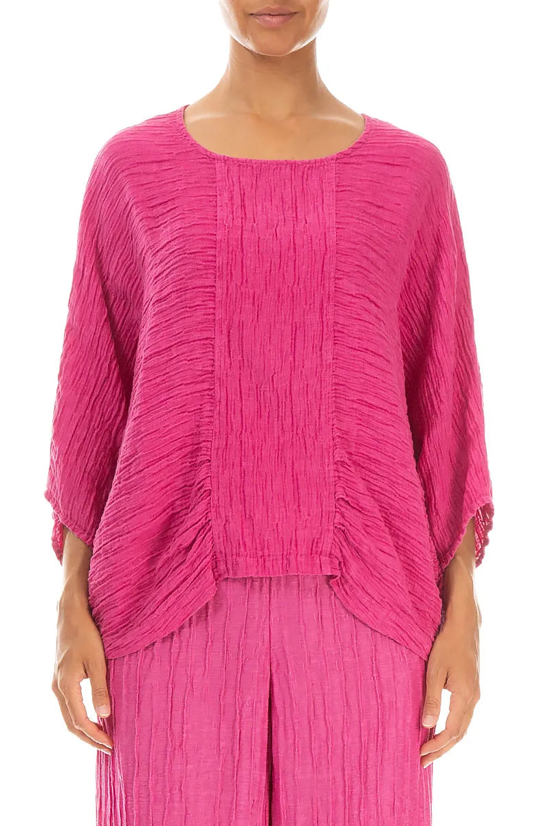 Loose Crinkled Fuchsia Silk Blouse 1