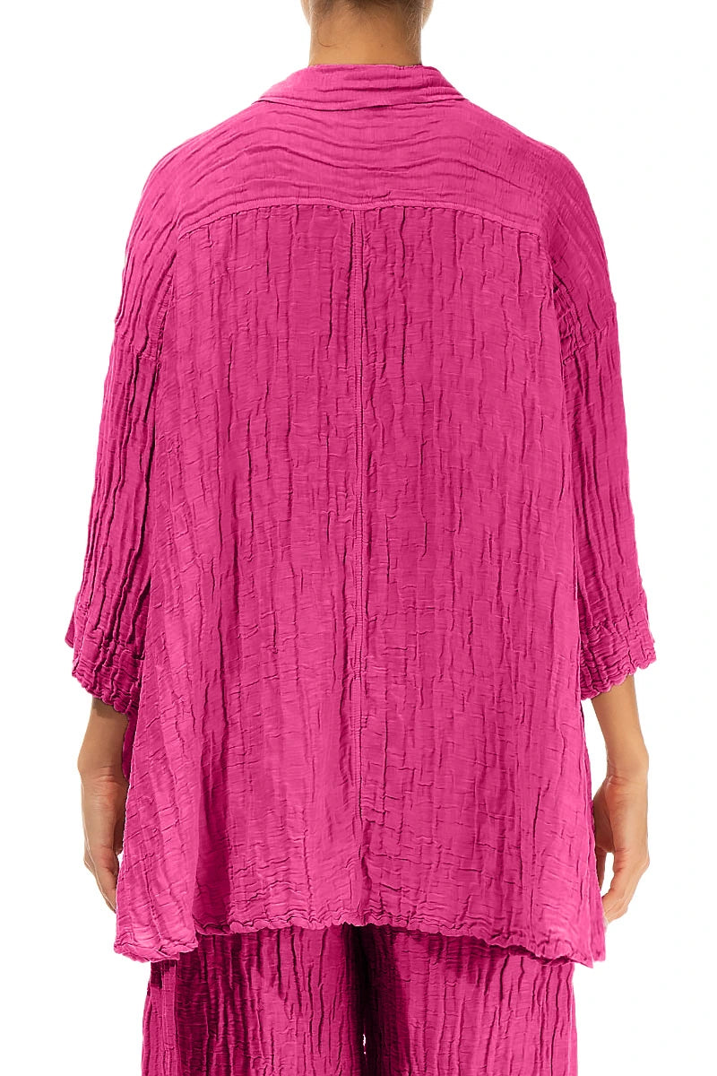 Loose Crinkled Fuchsia Silk Linen Shirt