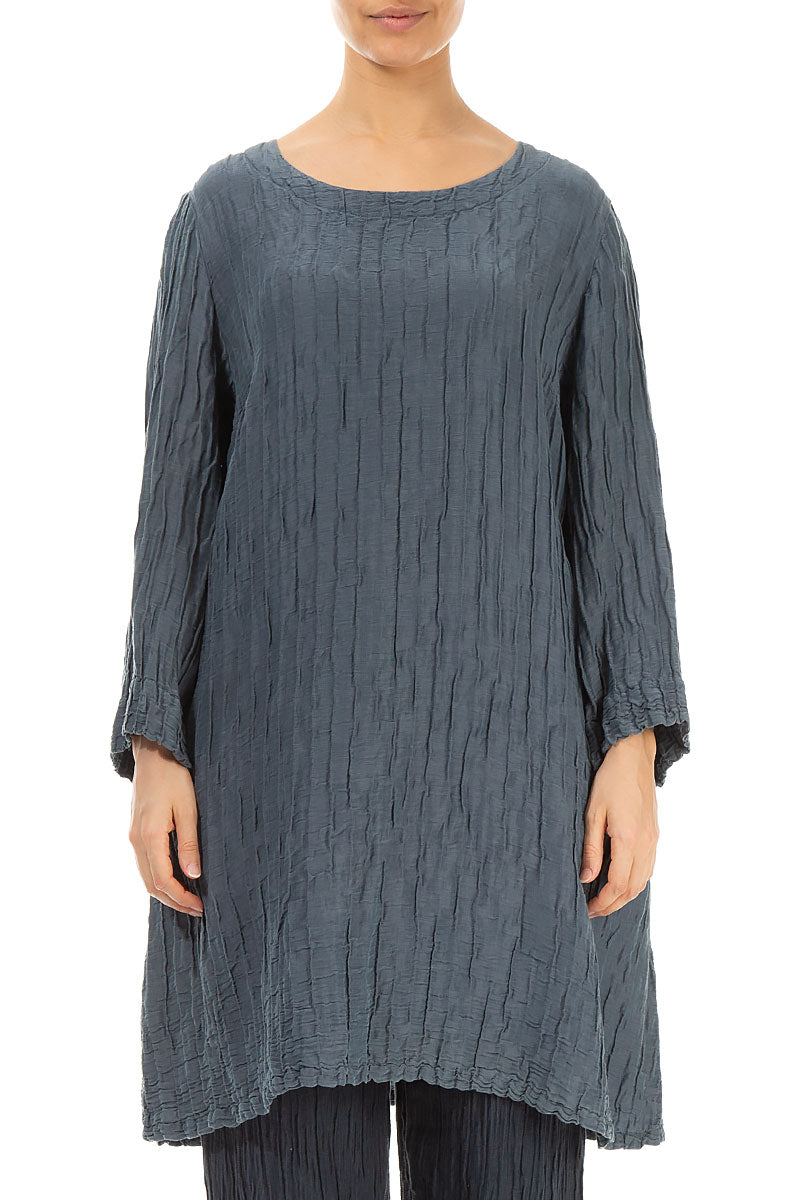 Loose Crinkled Graphite Silk Tunic