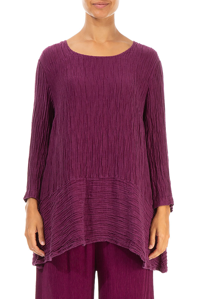 Loose Crinkled Magenta Silk Tunic