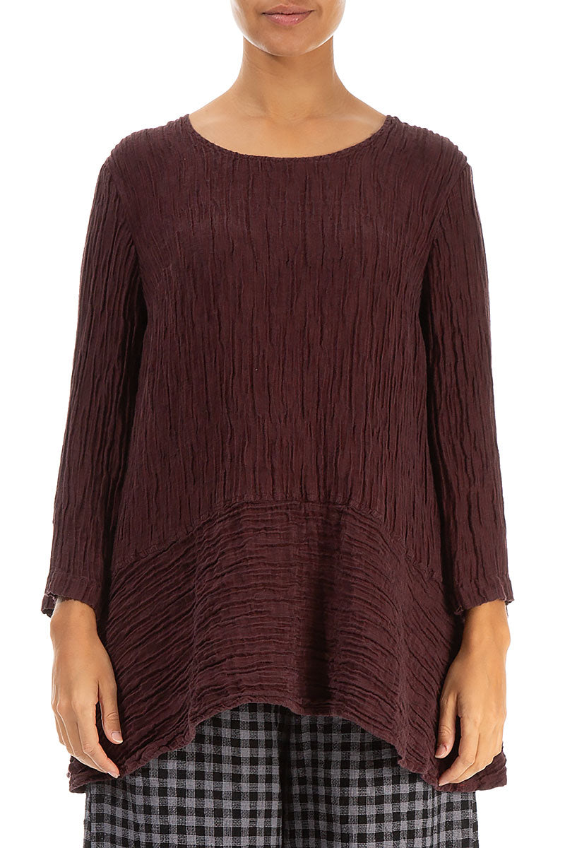 Loose Crinkled Merlot Silk Tunic