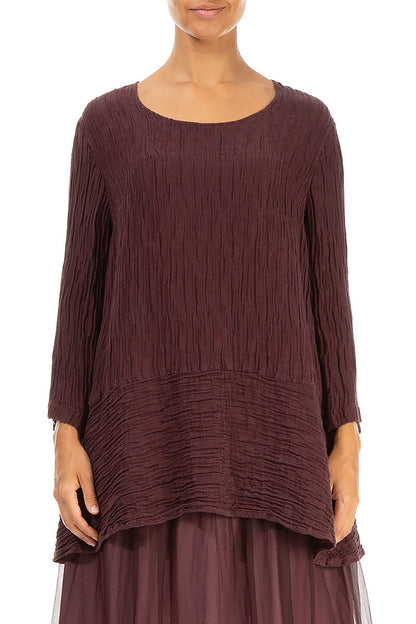 Loose Crinkled Merlot Silk Tunic