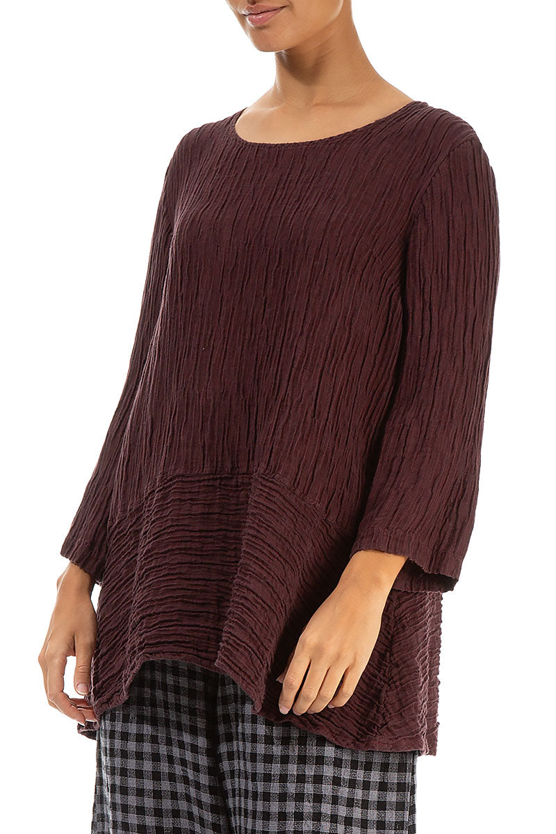 Loose Crinkled Merlot Silk Tunic