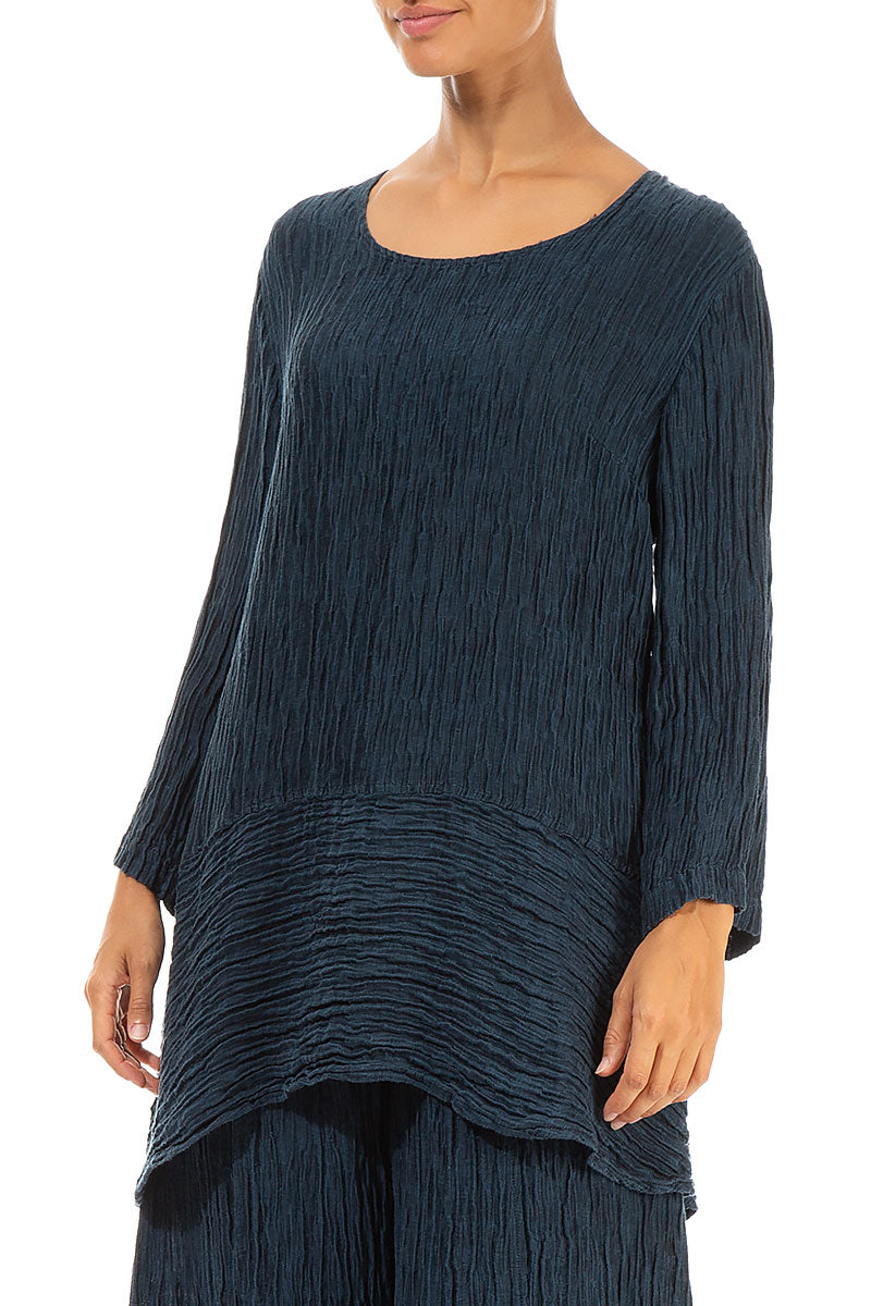 Loose Crinkled Midnight Blue Silk Tunic