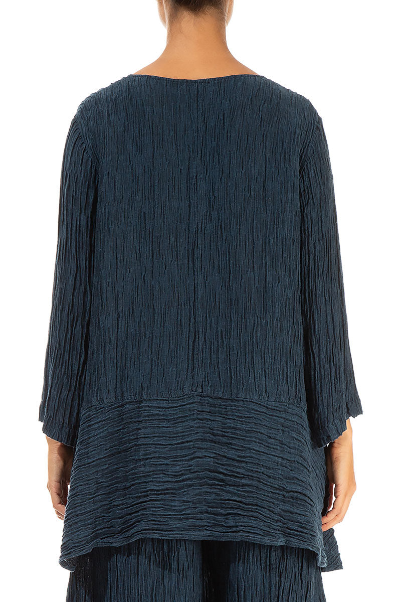 Loose Crinkled Midnight Blue Silk Tunic