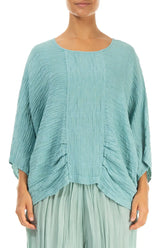 Loose Crinkled Mint Silk Blouse 1