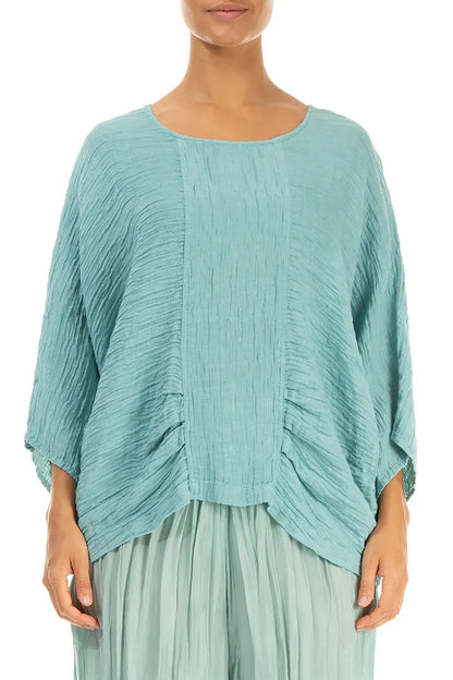 Loose Crinkled Mint Silk Blouse 1