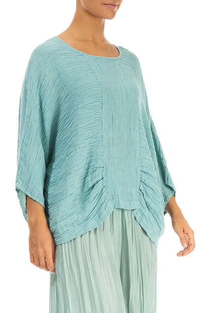Loose Crinkled Mint Silk Blouse 3