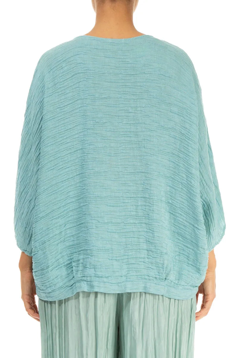 Loose Crinkled Mint Silk Blouse 2