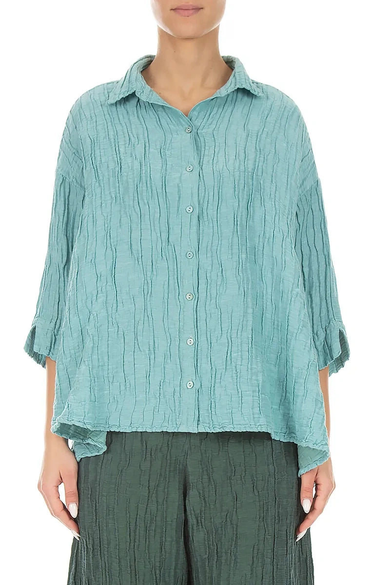 Loose Crinkled Mint Silk Linen Shirt 1